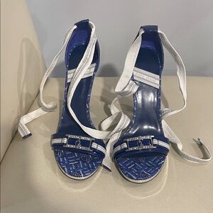 Y2K Baby Phat High Heels Tie Up Ankle Size 7&1/2 Women’s Vintage Blue Silver